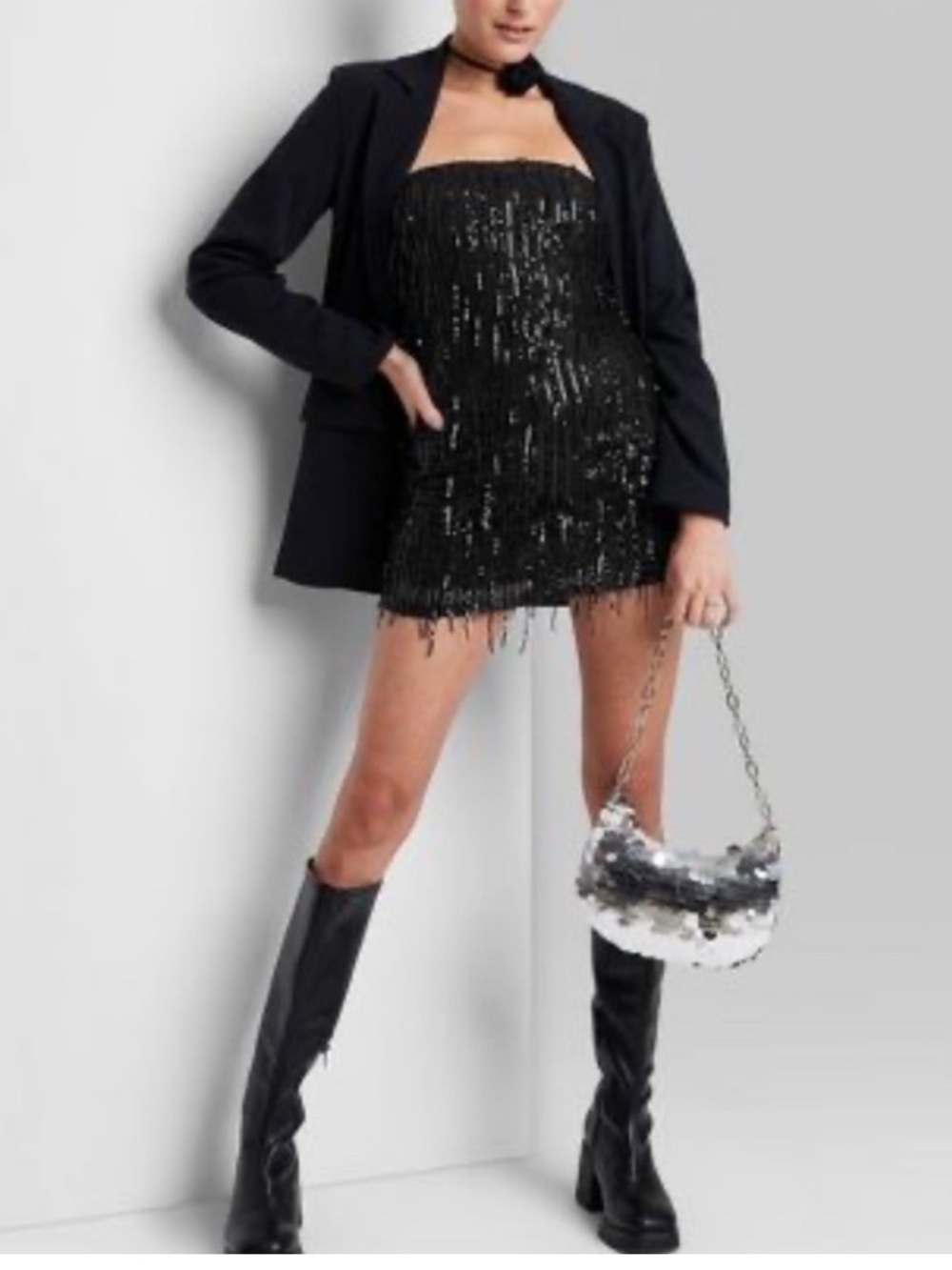 Wild Fable Women’s Tube Sequin Fringe Mini Bodycon Dress